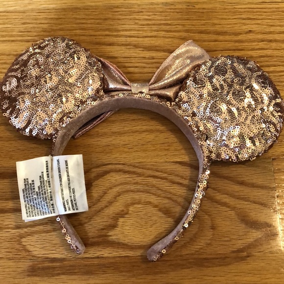 Rose Gold & Pink Minnie Mouse Sequin Ear Headband - Picture 4 of 5